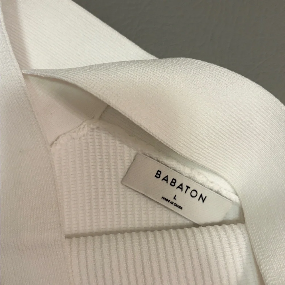 Aritzia Babaton Dress Mini NWT Sculpt Knit Cross Ribbed Halter White size Large - Picture 7 of 14